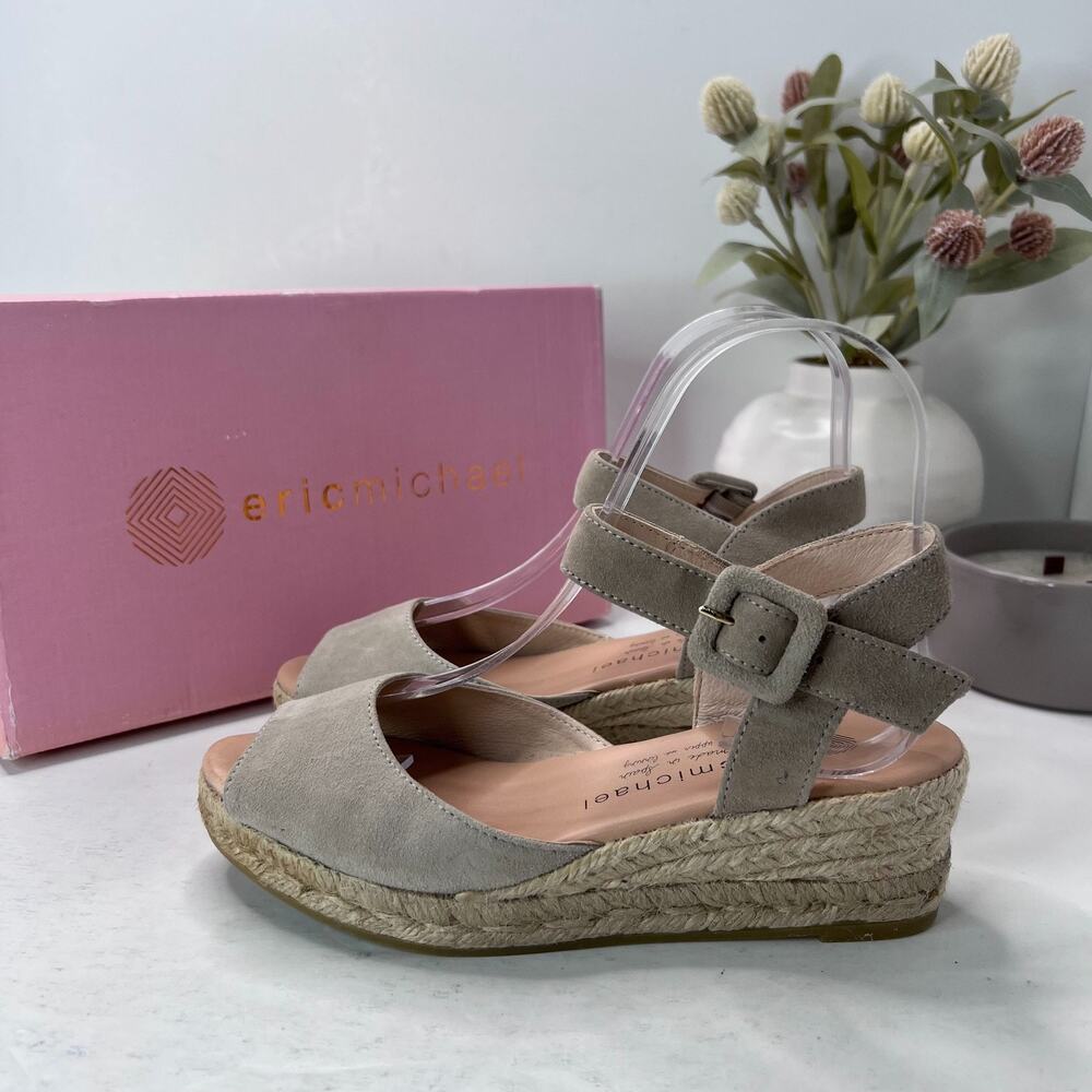 Eric Michael Cono3 Zoe Espadrille Wedge Sandals Beige Suede Women 4.5/EU 35 NWB